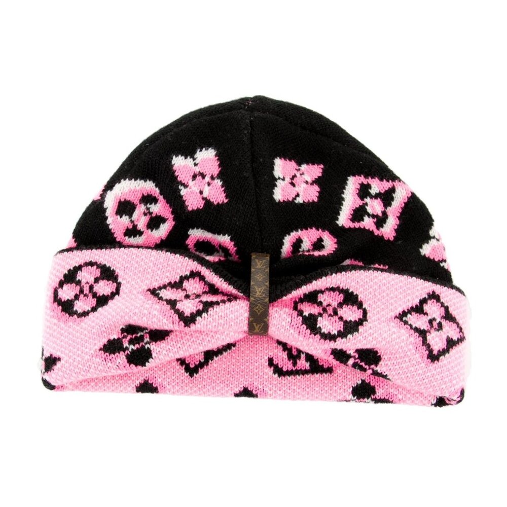 Louis Vuitton Black and Pink Monogram Knit Beanie